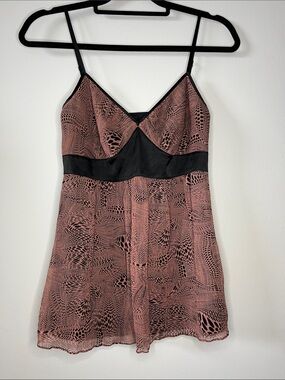 Express design studio silk black pink babydoll abstract polka dot tank top